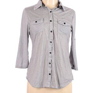 EUC Eden & Olivia Size Small Long Sleeve Black White Striped Shirt Button-up 3/4